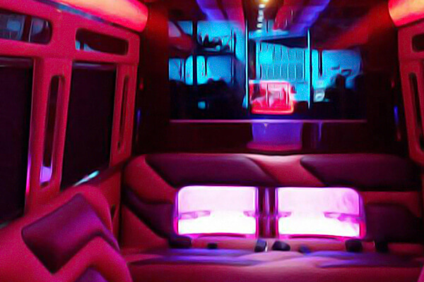 Party bus service with sound systems